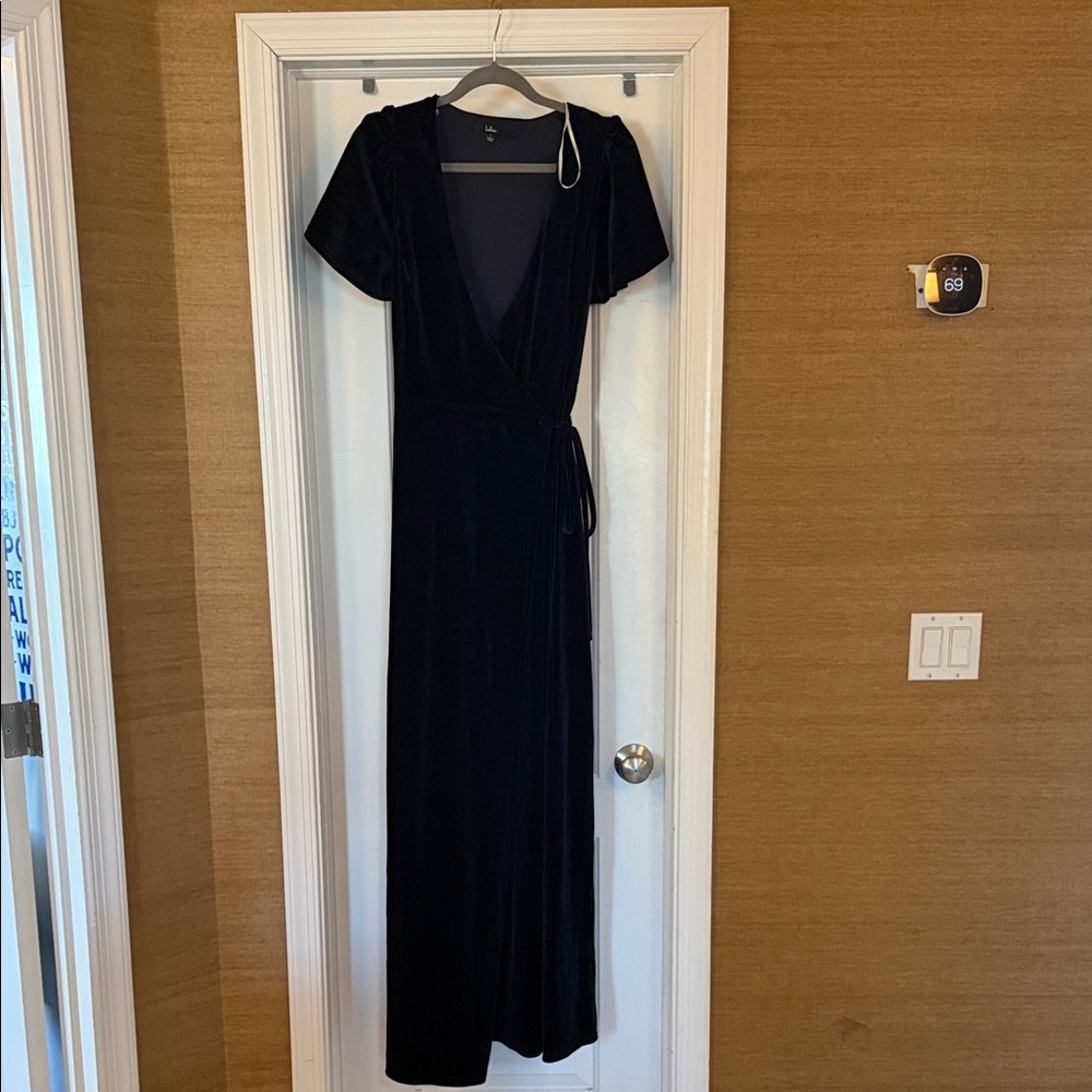 Lulu's Navy Velvet Wrap Maxi Dress